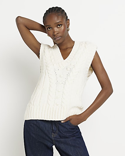Cream cable knit tank top