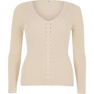 Cream cable knit V neck jumper