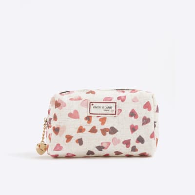 Cream Canvas Heart Make Up Bag