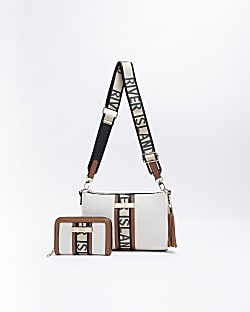 Cream canvas shoulder bag and purse
