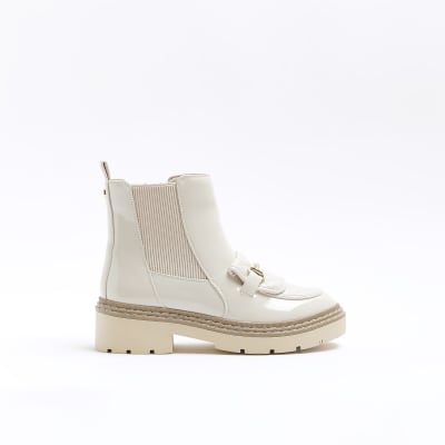 Cream chain detail loafer boots | River Island