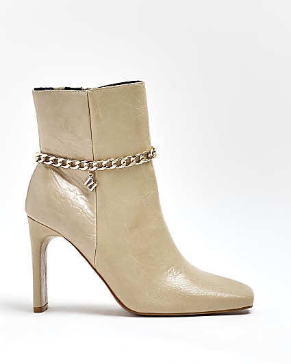 Cream chain heeled boots