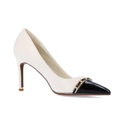 Cream chain heeled court shoes | River Island