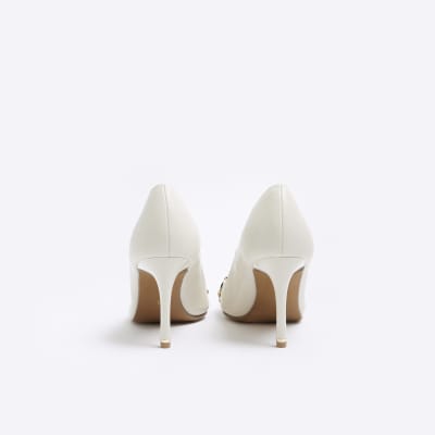 Cream chain heeled court shoes
