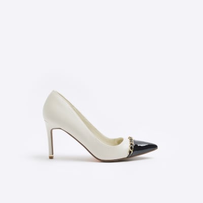 Cream chain heeled court shoes River Island
