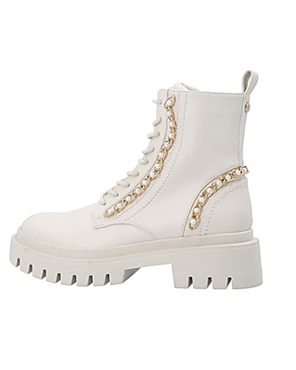 360 degree animation of product Cream chain lace up chunky boots frame-4