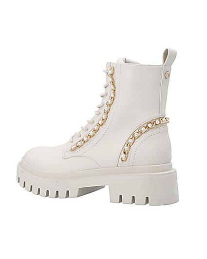 360 degree animation of product Cream chain lace up chunky boots frame-5
