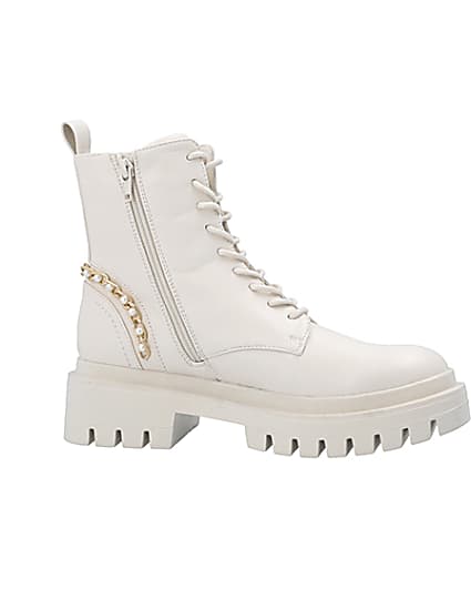 360 degree animation of product Cream chain lace up chunky boots frame-16