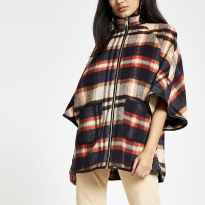 Cream check cape jacket