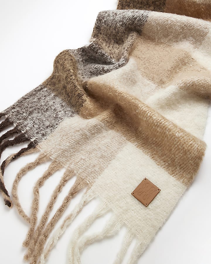 Cream check chunky knit scarf