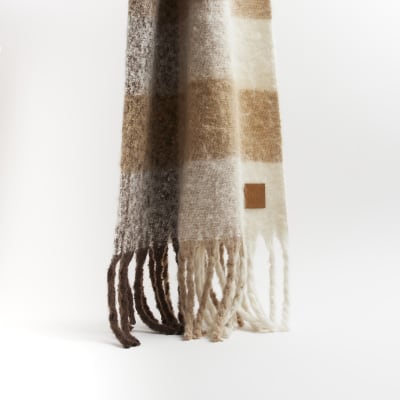 Cream check chunky knit scarf