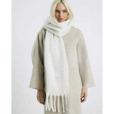 Cream Check Fluffy Scarf