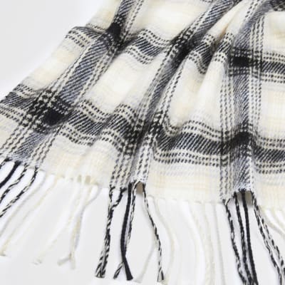 Cream check print scarf