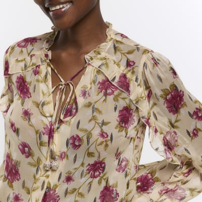 Cream chiffon floral blouse River Island