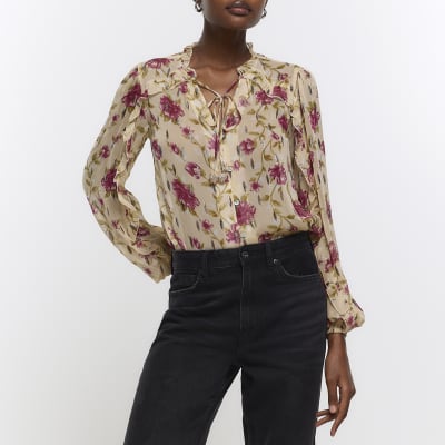 Cream chiffon floral blouse | River Island
