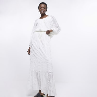 Cream chiffon textured maxi skirt