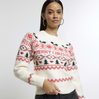 Cream Christmas jumper River Island