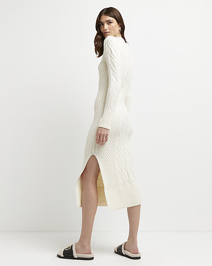 Cream chunky cable knit bodycon dress
