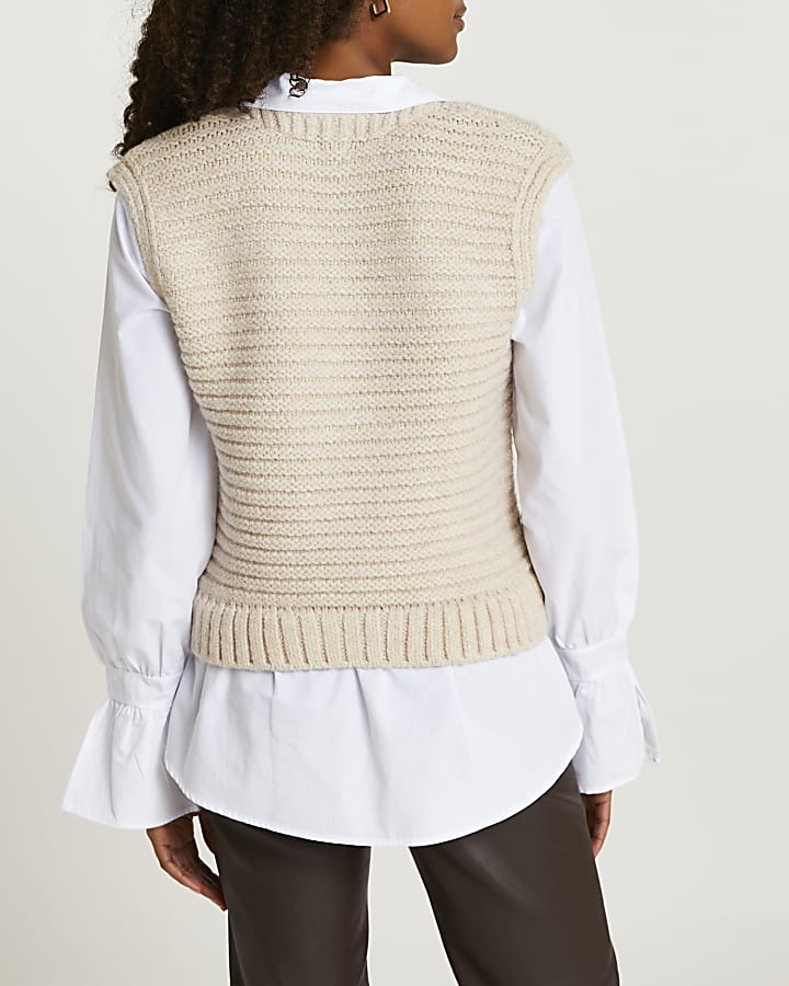 Cream chunky cable knit shirt