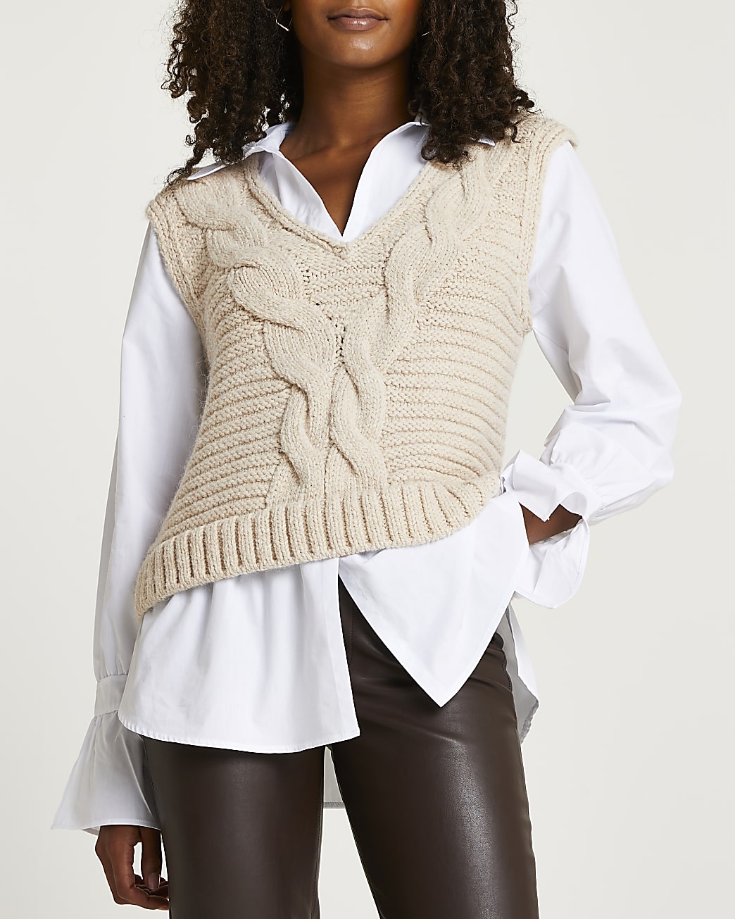 riverisland.com | Cream chunky cable knit shirt