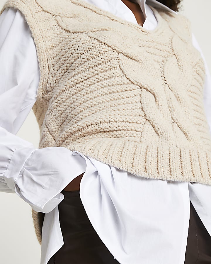Cream chunky cable knit shirt