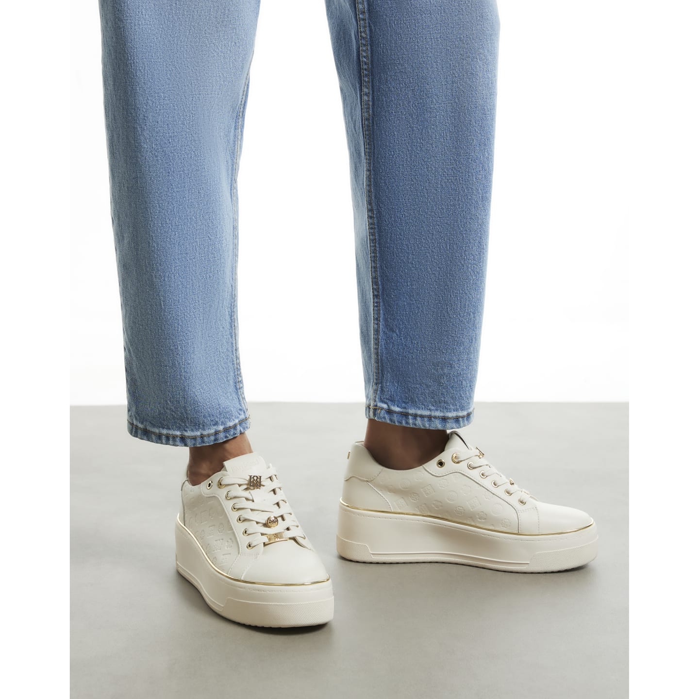 River Island Cream Chunky Charm Monogram Trainers — photo 1 of 1