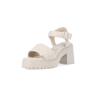 Cream chunky heeled sandals | River Island