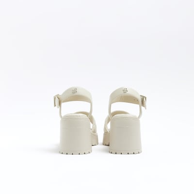 Cream chunky heeled sandals River Island