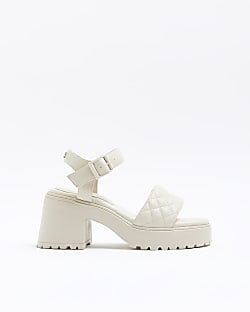 Cream chunky heeled sandals
