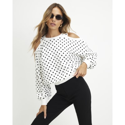 Cold Shoulder Polka Dot Sweatshirt