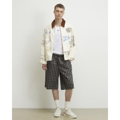 Cream Contrast Collar Badged Jacket