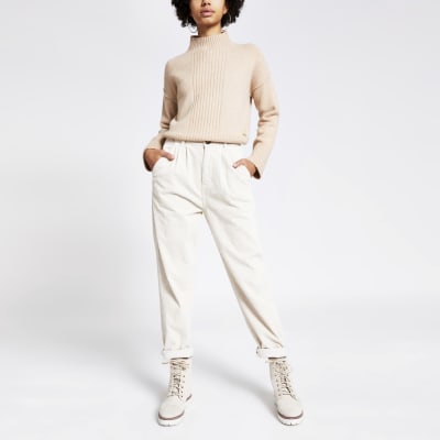 cream striped trousers