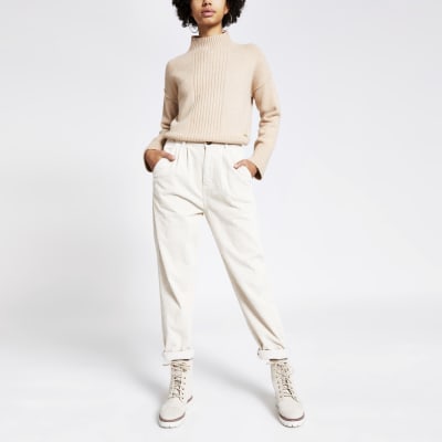 cream tapered trousers