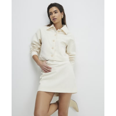 Cream Corduroy Mini Skirt