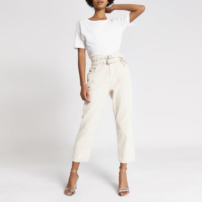 cream tapered trousers