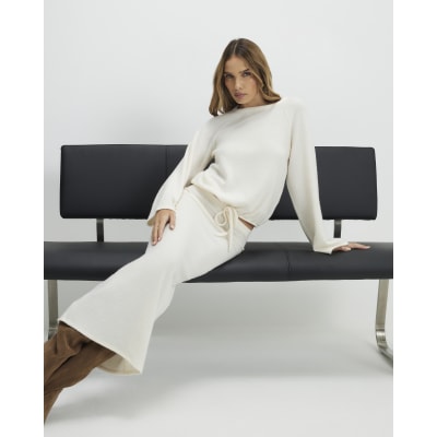 Cream Cosy Ribbed Midi Skirt