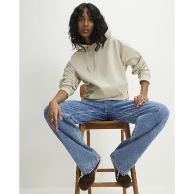 Cream Cotton Blend Long Sleeve Hoodie