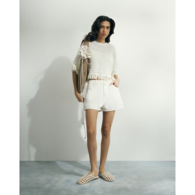 Cream Cotton Fringe Top | River Island
