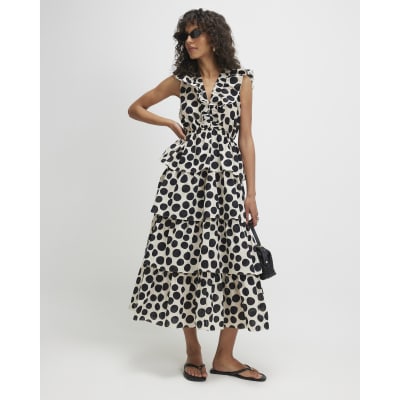 bloomingdales black dresses White & Black Polka Dot Midi Dress - All Dresses