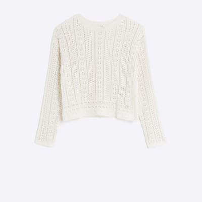 Cream crochet crop jumper | River Island