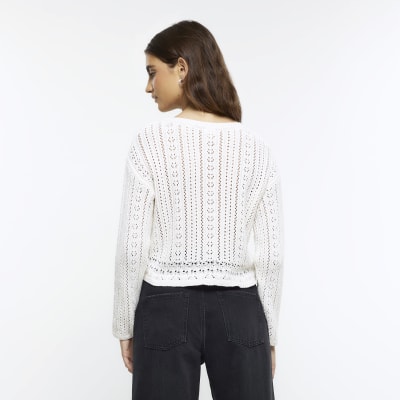 Cream crochet crop jumper | River Island