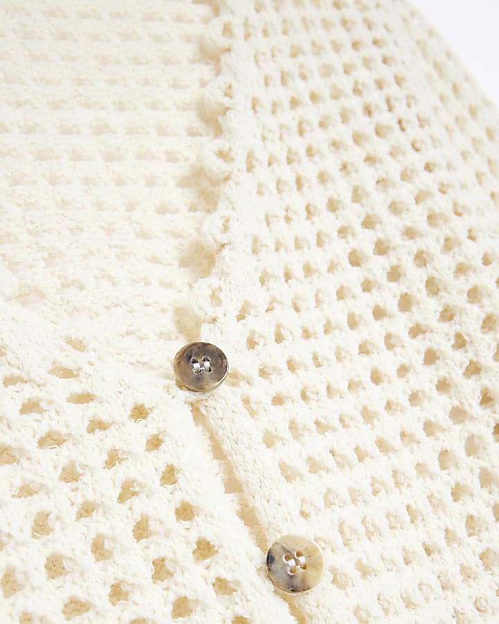 Cream crochet crop long sleeve top
