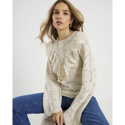 Cream Crochet Frill Top