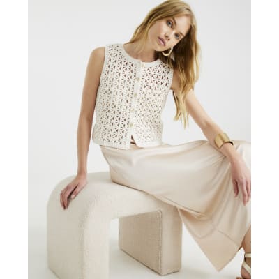 Cream Crochet Waistcoat Hybrid Midi Dress