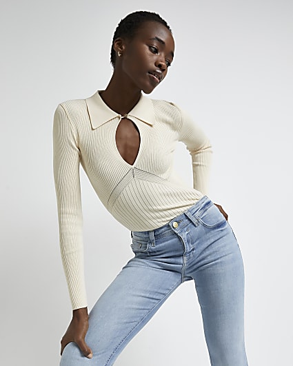 Cream cut out knitted top
