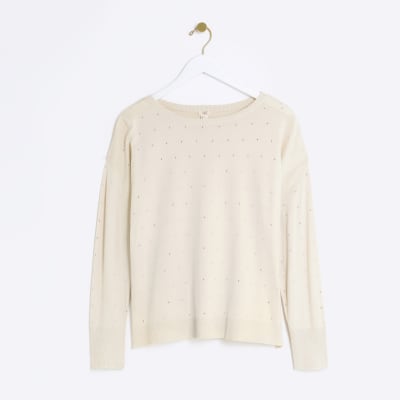 Cream diamante jumper River Island