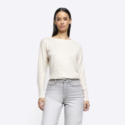 Cream diamante jumper River Island