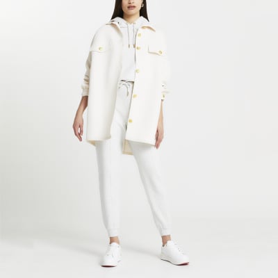 Cream diamond quilted detail shacket