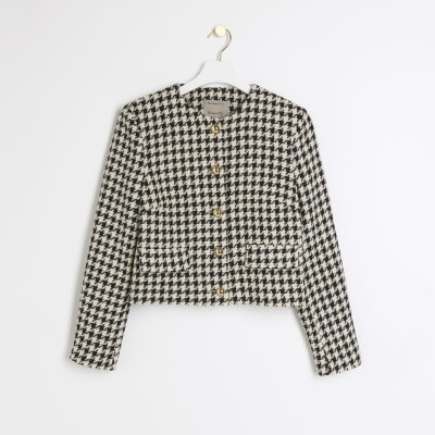 Cream Dogtooth Crop Trophy Jacket River Island