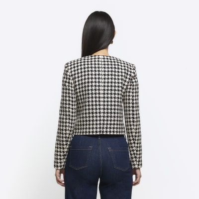 Cream Dogtooth Crop Trophy Jacket River Island